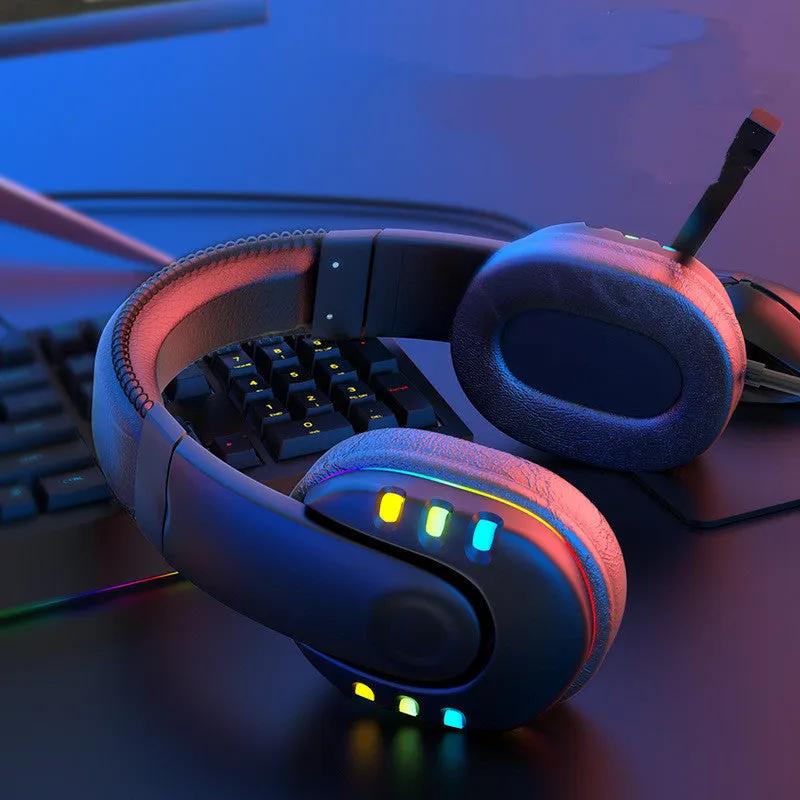 Gaming Headset with Volume Control, Colorful LED Breathing Light, 40mm Surround Sound Headphones, Built-in Microphone for Immersive Audio Experience-Gaming Headphones-Mobile Cords-Dropshipman