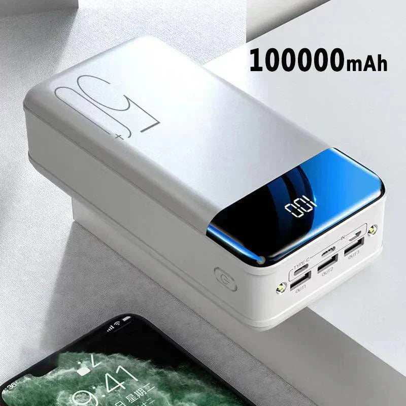 Large Capacity Power Bank 50,000mAh - 100,000mAh Outdoor Mobile Charger Portable Power Supply for Smartphones, Tablets, and Devices-Large Capacity Power Bank-Mobile Cords-Color:White-Power Capacity:100000 MA-Dropshipman