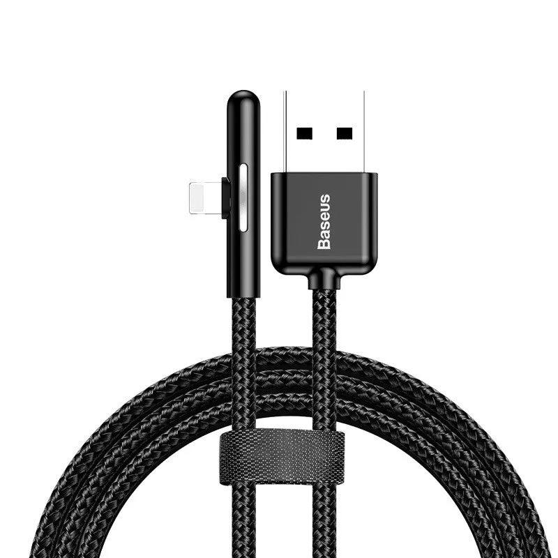 Baseus 90° Elbow Gaming Cable for iPhone - Fast Charging Lightning Cable (1m/2m)-iPhone Charging Cable-Mobile Cords-Color:Black-length:2M-Dropshipman