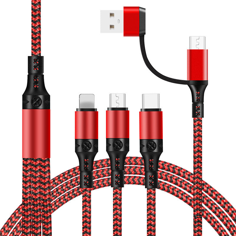 Fast Charging 5-in-1 Data Cable – One Cable with Three Connectors for Simultaneous Charging-iPhone Charging Cable-Mobile Cords-Color:Red-Dropshipman