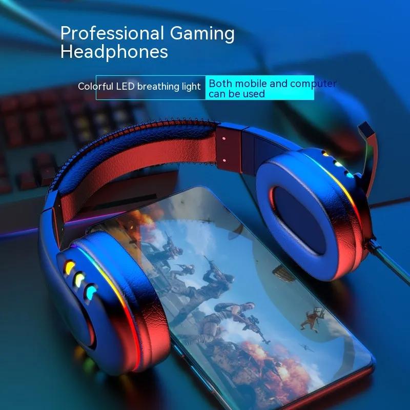 Gaming Headset with Volume Control, Colorful LED Breathing Light, 40mm Surround Sound Headphones, Built-in Microphone for Immersive Audio Experience-Gaming Headphones-Mobile Cords-Dropshipman