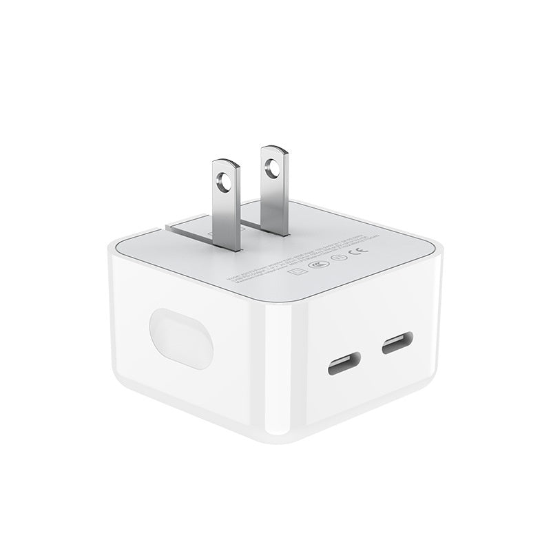 PD35W Dual Port Charging Plug Mobile Phone Charger-EU/US Wall USB Charging Adapter-Mobile Cords-Color:White-Suit Model:Bare Metal-Electrical outlet:US-Dropshipman