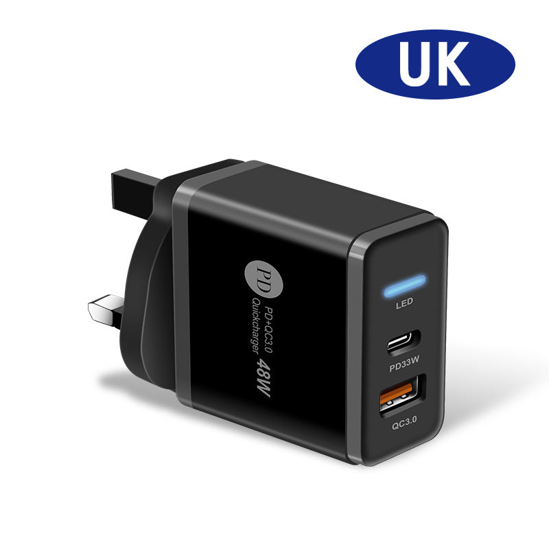 Mobile Cords | PD48W EU/US Fast Charging Mobile Wall Charger Adapter-EU/US Wall USB Charging Adapter-Mobile Cords-Applicable Model:UK British Black Three Feet-Dropshipman