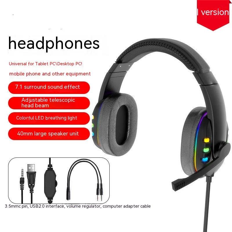 Gaming Headset with Volume Control, Colorful LED Breathing Light, 40mm Surround Sound Headphones, Built-in Microphone for Immersive Audio Experience-Gaming Headphones-Mobile Cords-Dropshipman