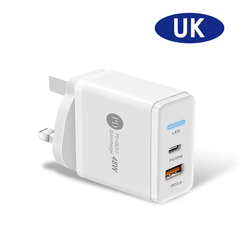 Mobile Cords | PD48W EU/US Fast Charging Mobile Wall Charger Adapter-EU/US Wall USB Charging Adapter-Mobile Cords-Applicable Model:UK British White Three Feet-Dropshipman