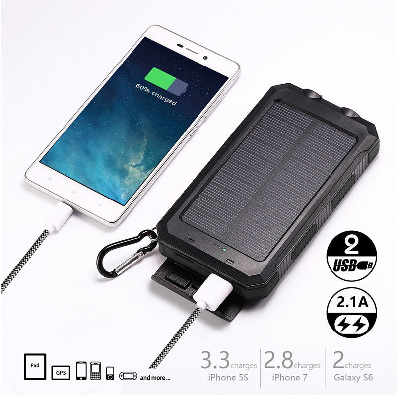 Solar Power Bank 10,000mAh Portable Outdoor External Mobile Charger – High-Capacity Portable Battery Pack for Smartphones, Tablets, and Devices