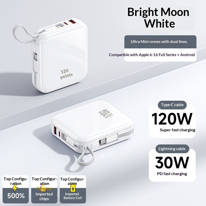 120W Super Fast Charging 20,000mAh High-Capacity Mini Power Bank – Stylish, Portable, Reliable Extra Battery Pack-Large Capacity Power Bank-Mobile Cords-Color:White-Power Capacity:20000 MA-Dropshipman