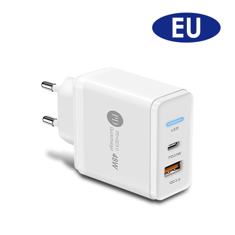 48W Dual Port Fast Charger - USB-C & USB-A Wall Adapter for iPhone, iPad & Android