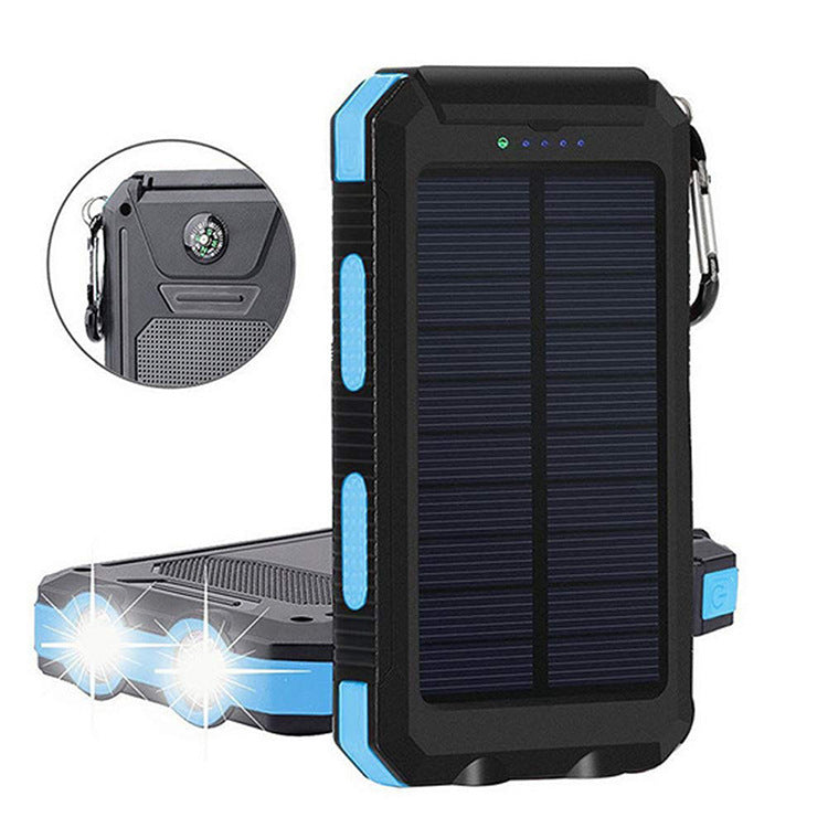 Solar Power Bank 10,000mAh Portable Outdoor External Mobile Charger – High-Capacity Portable Battery Pack for Smartphones, Tablets, and Devices-Large Capacity Power Bank-Mobile Cords-Color:Blue-style:10000mA-Dropshipman