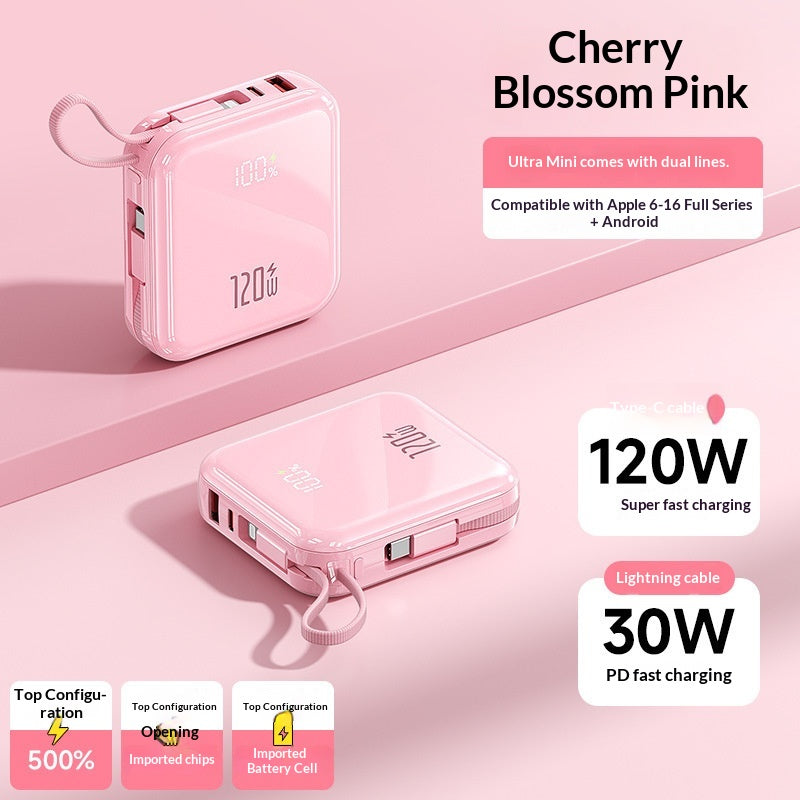 120W Super Fast Charging 20,000mAh High-Capacity Mini Power Bank – Stylish, Portable, Reliable Extra Battery Pack-Large Capacity Power Bank-Mobile Cords-Color:Pink-Power Capacity:20000 MA-Dropshipman