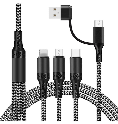Fast Charging 5-in-1 Data Cable – One Cable with Three Connectors for Simultaneous Charging-iPhone Charging Cable-Mobile Cords-Color:Black-Dropshipman