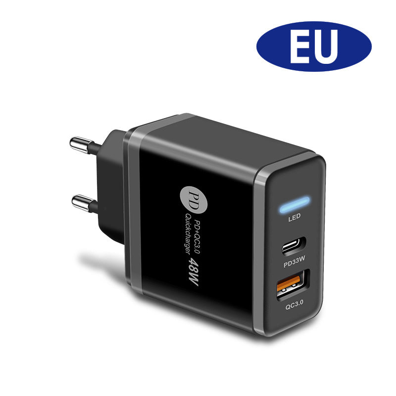 Mobile Cords | PD48W EU/US Fast Charging Mobile Wall Charger Adapter-EU/US Wall USB Charging Adapter-Mobile Cords-Applicable Model:EU European Black Circle Feet-Dropshipman